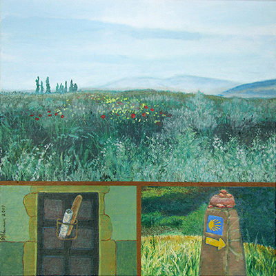 Day 2: Zubiri to Pamplona Artist: Barbara J. Sherman Date: 2007 Medium: Acrylic on canvas Dimensions: 16 x 16 in. (40.64 x 40.64 cm) © 2016 Barbara J. Sherman