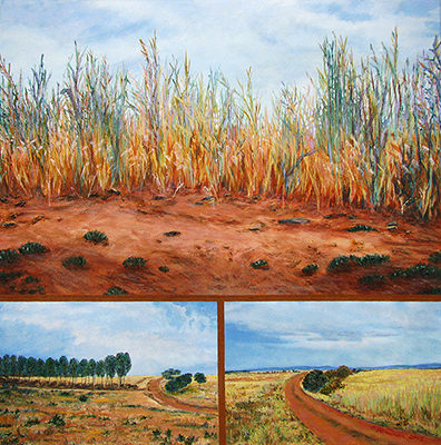 Day 24: Villadangos del Páramo to Hospital de Órbigo Artist: Barbara J. Sherman Date: 2008 Medium: Acrylic on canvas Dimensions: 16 x 16 in. (40.64 x 40.64 cm) © 2016 Barbara J. Sherman