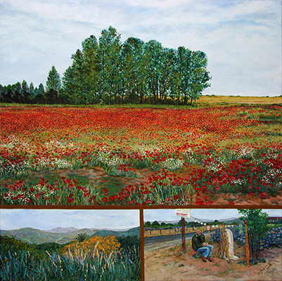 Day 26: Astorga to Sta. Catalina de Somoza Artist: Barbara J. Sherman Date: 2008 Medium: Acrylic on canvas Dimensions: 20 x 20 in. (50.8 x 50.8 cm) © 2016 Barbara J. Sherman