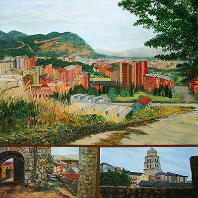 Day 29: Molinaseca to Ponferrada Artist: Barbara J. Sherman Date: 2009 Medium: Acrylic on canvas Dimensions: 20 x 20 in. (50.8 x 50.8 cm) © 2016 Barbara J. Sherman